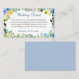 Hochzeitsdetails: Watercolor Blue Yellow Rose Gard Begleitkarte