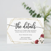 Hochzeitsdetails Weiße Burgund-Blumengeometrie RSVP Karte (Stehend Vorderseite)