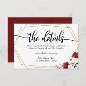 Hochzeitsdetails Weiße Burgund-Blumengeometrie RSVP Karte (Vorne/Hinten)