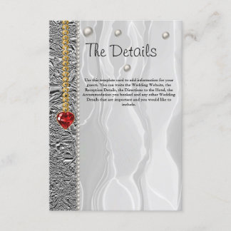 Hochzeitsdetails, weiße Seide & Diamanten & Perlen Begleitkarte