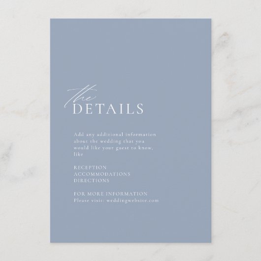 Hochzeitsdetails zum Thema blaue Ozeane Begleitkarte (Vorderseite)