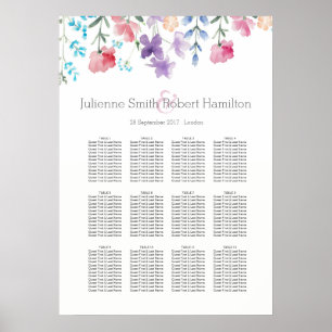 Hochzeitsdiagramm 12 Tische mit Blumenwasser Poster