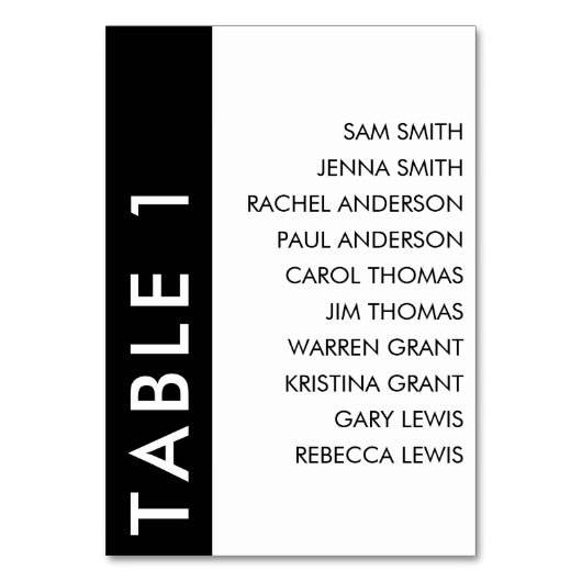 Hochzeitsdiagramm auf schwarz-weißer Seite Tischnummer (Rückseite)