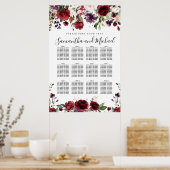 Hochzeitsdiagramm aus Burgund Roter Flora mit 12 T Poster (Küche)