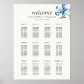 Hochzeitsdiagramm der Blue Blume Watercolor Poster (Vorne)