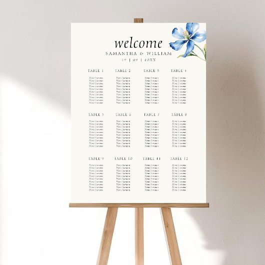 Hochzeitsdiagramm der Blue Blume Watercolor Poster