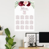 Hochzeitsdiagramm der Borgundy Floral Monogram Poster (Heimbüro)