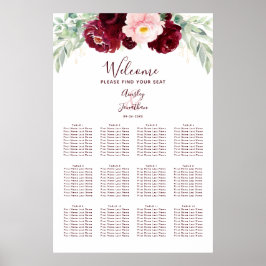 Hochzeitsdiagramm der Borgundy Floral Monogram Poster