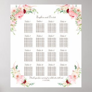 Hochzeitsdiagramm der Pink Blush Wasserfarbe Poster