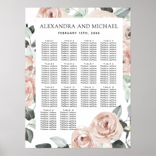 Hochzeitsdiagramm der rosa Farbe Grün floralen Sei Poster