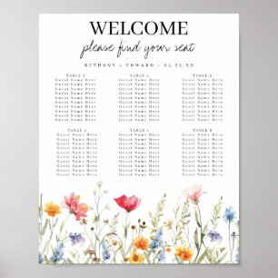 Hochzeitsdiagramm der Wildblume Wasserfarbe Poster