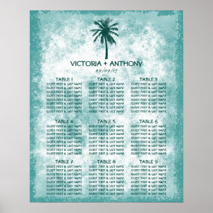 Hochzeitsdiagramm des tropischen Palmenstrands Poster