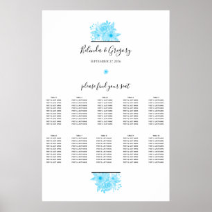 Hochzeitsdiagramm für blaue Wasserfarben Poster