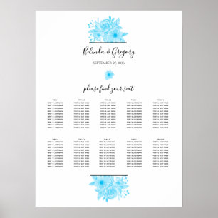 Hochzeitsdiagramm für blaue Wasserfarben Poster