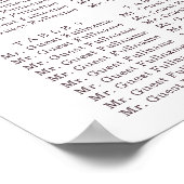 Hochzeitsdiagramm für Blumenburgund Poster (Ecke)