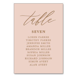 Hochzeitsdiagramm für Blush und Gold Tischnummer