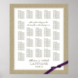 Hochzeitsdiagramm für Burlap und Lila Bow Poster