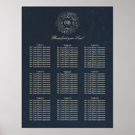 Hochzeitsdiagramm für Gold- und Navy-Floral-Kräne Poster