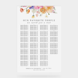 Hochzeitsdiagramm für helle Wasserfarben Acrylschild