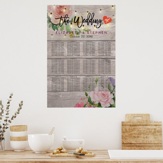 Hochzeitsdiagramm für Holzflorenleuchten Poster (Küche)
