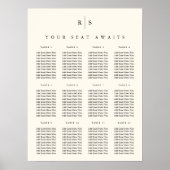 Hochzeitsdiagramm für Schwarz & Ecru Monogram Poster (Vorne)