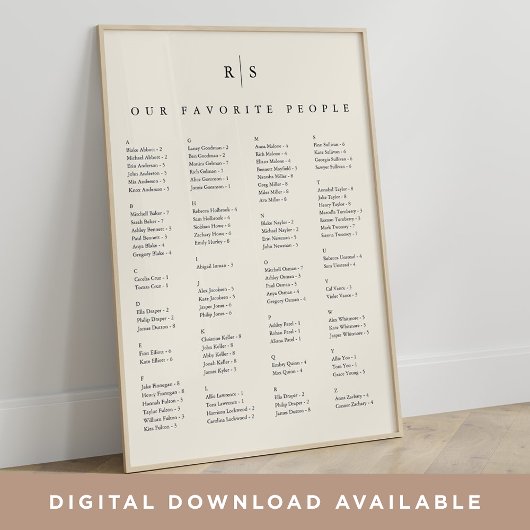 Hochzeitsdiagramm für Schwarz & Ecru Monogram Poster