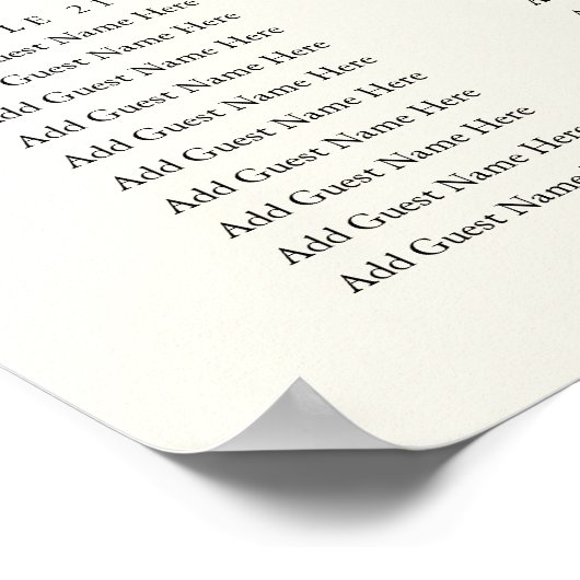 Hochzeitsdiagramm für Schwarz & Ecru Monogram XL Poster (Ecke)