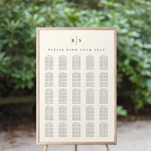 Hochzeitsdiagramm für Schwarz & Ecru Monogram XL Poster