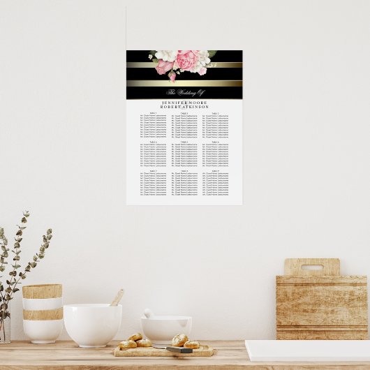 Hochzeitsdiagramm für Schwarz und Weiß Poster (Küche)