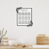 Hochzeitsdiagramm für Schwarz-Weiß-Blumenland Poster (Küche)