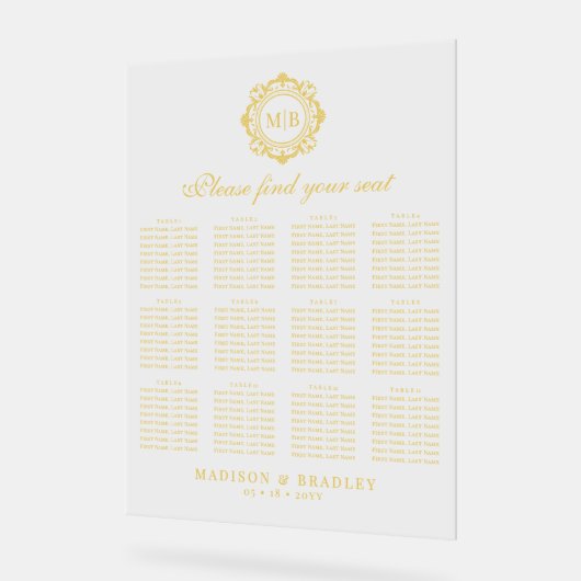 Hochzeitsdiagramm für verzierte florale Monogramme Acrylschild (Winkel)