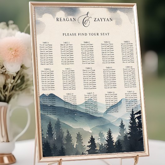 Hochzeitsdiagramm für Wasserfarben-Pine Poster