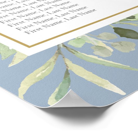 Hochzeitsdiagramm in blauen Grünpflanzen Poster (Ecke)