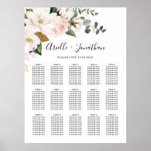 Hochzeitsdiagramm in Rosa und Weiß Poster