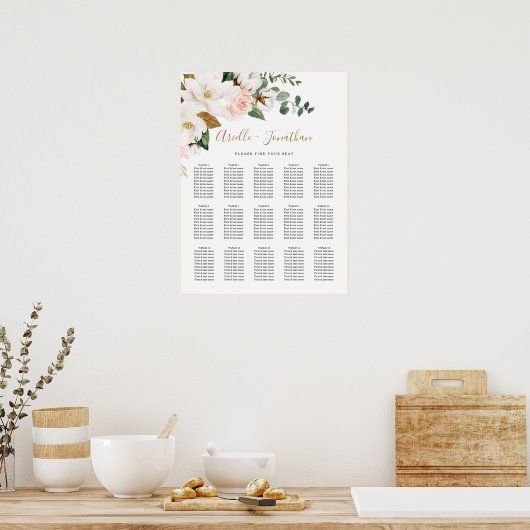 Hochzeitsdiagramm in Rosa und Weiß Poster (Küche)