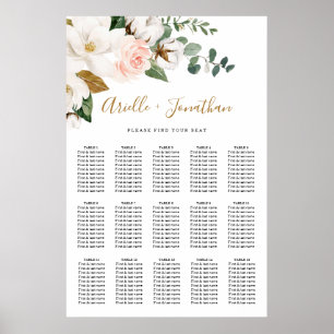 Hochzeitsdiagramm in Rosa und Weiß Poster