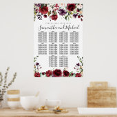 Hochzeitsdiagramm mit 10 Tischen aus Burgund Roter Poster (Küche)