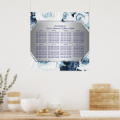 Hochzeitsdiagramm mit blauem weißem Blumenmuster Poster (Küche)