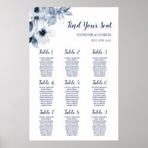 Hochzeitsdiagramm mit dunkelblauer Blume Poster