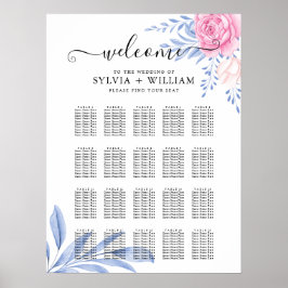 Hochzeitsdiagramm mit dunkelblauer Rosa Rosa Poster