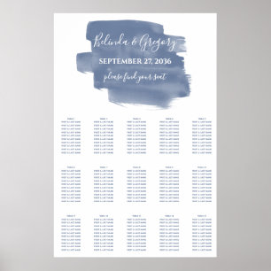 Hochzeitsdiagramm mit dunkelblauer Wasserfarbe Poster