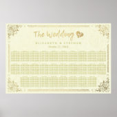 Hochzeitsdiagramm mit Gold Script-Blumen Poster (Vorne)