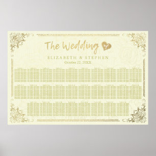 Hochzeitsdiagramm mit Gold Script-Blumen Poster