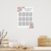 Hochzeitsdiagramm mit rosa blauen Blütenblättern Poster (Küche)