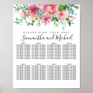 Hochzeitsdiagramm mit rosafarbenem Peony Floral am Poster