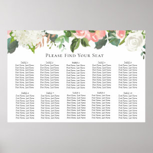 Hochzeitsdiagramm mit weißer Blüte Poster