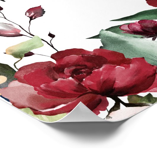 Hochzeitsdiagramm von Burgund Roter Flora mit 13 T Poster (Ecke)