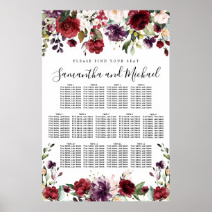 Hochzeitsdiagramm von Burgund Roter Flora mit 13 T Poster