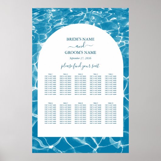 Hochzeitsdiagramm zum Blue Ocean Beach Poster (Vorne)
