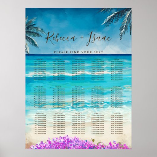 Hochzeitsdiagramm zum Blue Ocean von Watercolor Be Poster (Vorne)